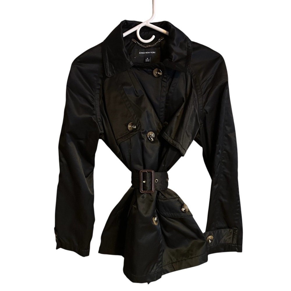 NWOT Jones New York Belted Trench/Rain Coat Medium Black Y2K